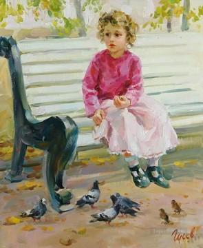 Pets and Children Painting - boy and pigeons VG 18 pet kids